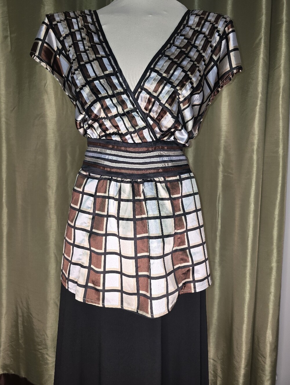 Ashley Stewart Black & Gray Printed Skirt